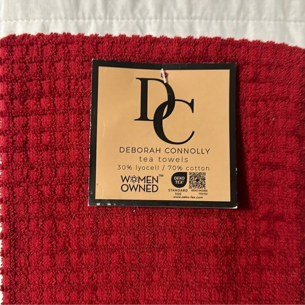 DC Red White Ivory Gray Cotton Lyocell Blend Dish Tea Kitchen Towel Set of 4